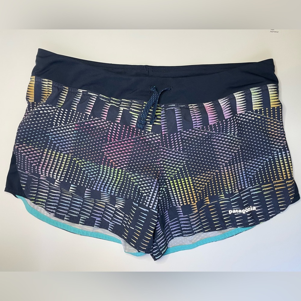Patagonia Active Shorts Women's S Navy Blue Geometric Drawstring Swim
